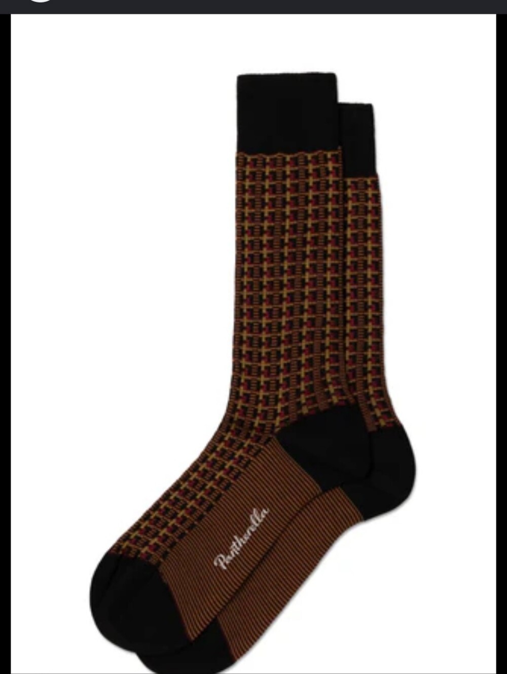 Pantherella Black and Brown Geometric Dress Socks